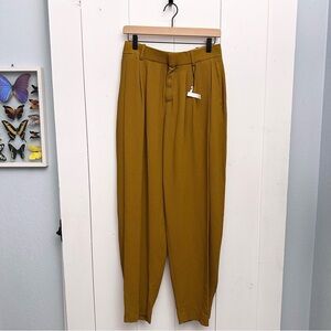 Chloé Pleated Tapered High-Waisted Trousers In Dark Khaki Size 36